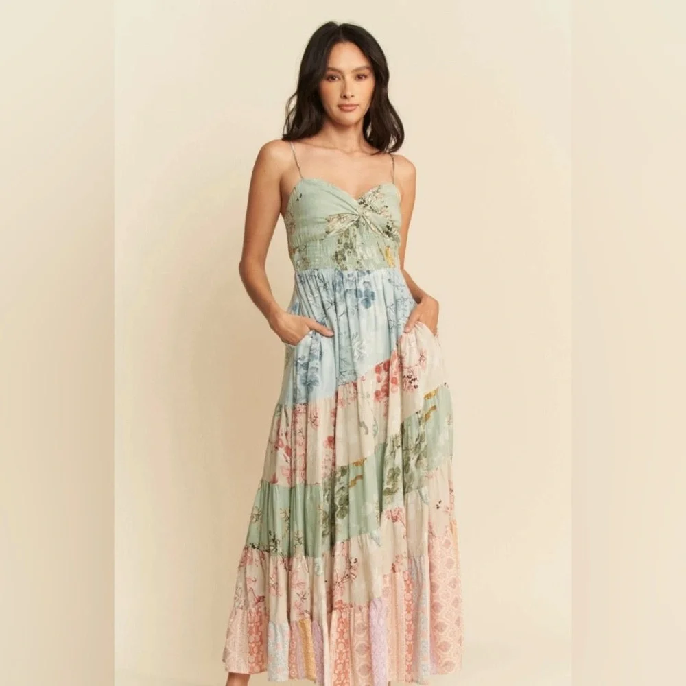 Boho Floral Patchwork Tiered Maxi Dress - Davi & Dani - Picture 7 of 7